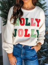 Holly Jolly Puff Letters on White Sweater Top