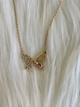 Flutter Gold & Rhinestone Butterfly Necklace