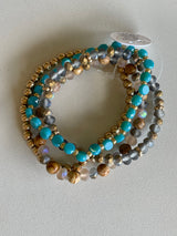 Brown, Gold & Turquoise Set of 4 Stretch Beaded Bracelets