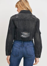 Washed Black Distressed Crop Jean Jacket by Just USA