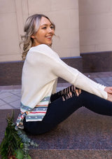 White, Mint & Raspberry Stripe Dolman Sleeve Scoop Neck Sweater Top