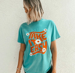 Take It Easy Daisy Turquoise Graphic Tee