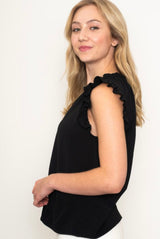 Black Ruffle Cap Sleeve Blouse