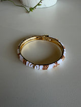 White & Gold Flower Design Hinge Bracelet