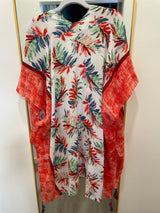 Red & Blue Tropical Print Sheer OS Kimono Top