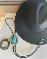 Western Girl Black Rope & Turquoise Concho Stone Bolo Necklace