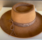 Annie Brown Fedora Hat w/Brown Floral Design Band & Adjustable Fit