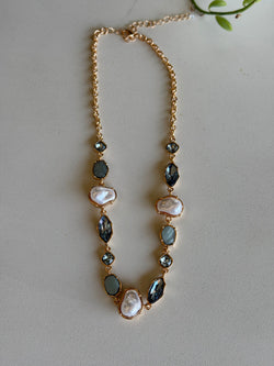 Bella Blue & Pearl Stones and Gold Chain Necklace