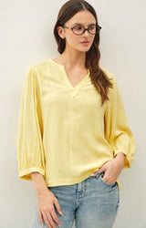 Yellow V-Neck Loose 3/4 Sleeve Top