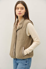 Olive Soft Thermal & Fleece Button Up Vest w/Pockets