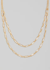 Gold Chain & Rectangle Rhinestones Layered Necklace