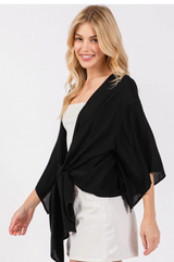 Black Gauze Front Tie 3/4 Sleeve Kimono Top