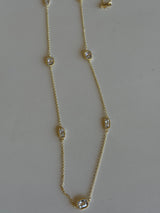 Vintage 18K Gold Dipped & Rectangle CZ Stones 36” Long Necklace
