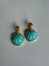 Gold Shell & Pearlized Turquoise Seashell Water Resistant Earrings