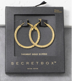SecretBox 14K Gold Dipped Pave Hoop Earrings