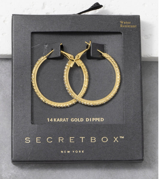 SecretBox 14K Gold Dipped Pave Hoop Earrings