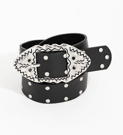 Black Belt w/Silver Studs & Aztec Buckle