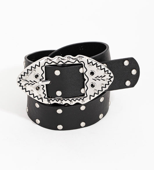 Black Belt w/Silver Studs & Aztec Buckle