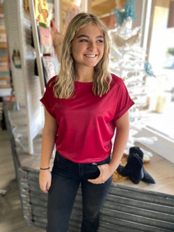 Cherry Red Short Sleeve Blouse