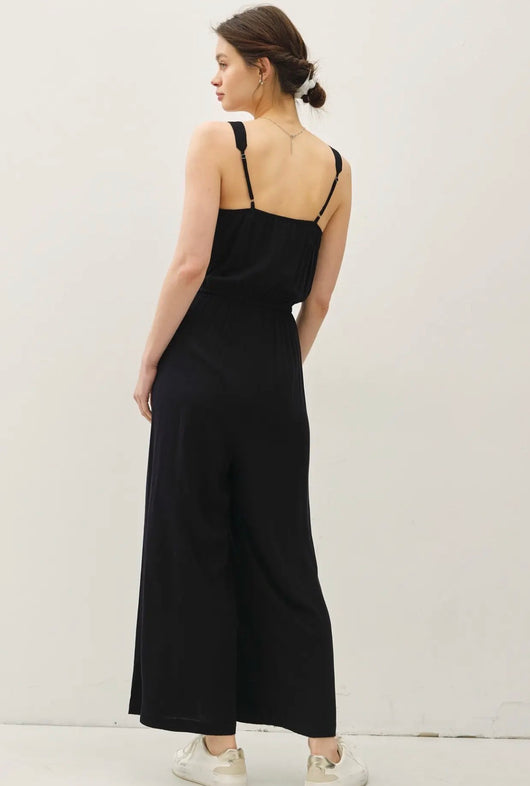 Black Flowy Leg Tank Jumper w/Drawstring Waist, Adjustable Straps and –  ocsocialbutterfly.com