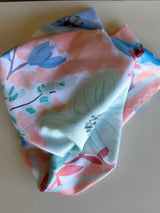 Blue & Pink Flower Print Silk Square Scarf