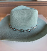 Turquoise Cowgirl CC Brand Sunhat w/Silver Diamond & Turquoise Stone Metal Band