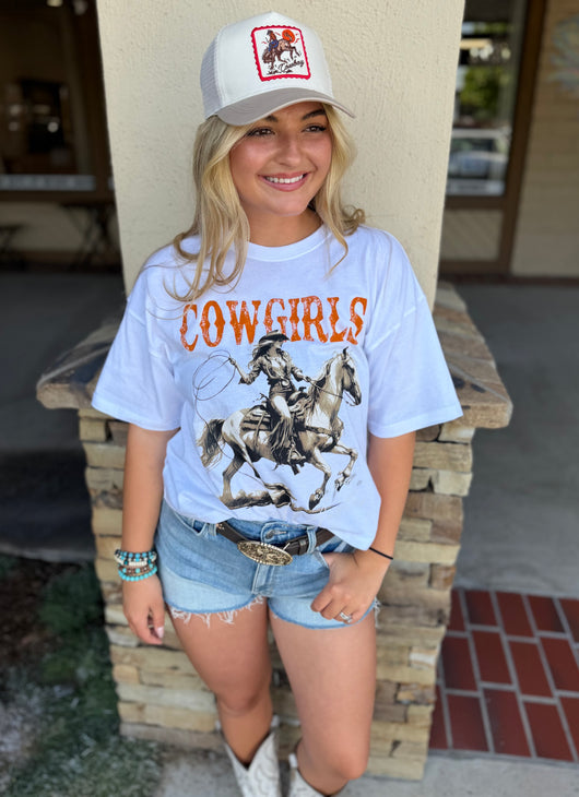 Cowgirls Wildest Angels Off-White Boxy Graphic Tee