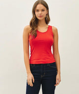 Red Lace Trim Ribbed Tank Top
