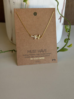 Sideways Double Crosses 18K Gold Dipped Necklace