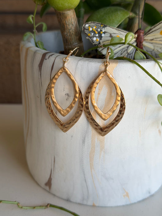 Hammered Gold Layered Leaf Shape Earrings
