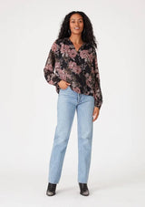 Black & Dusty Rose Floral Shimmer Long Sleeve Wrap Blouse by Lovestitch