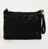 Faux Leather Black Basket Weave Purse w/Wristlet & Crossbody Strap