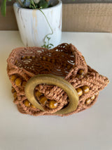 Tan Wood Bead and Macrame Belt