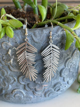 Tropical Leaf Silver Fishhook Earrings