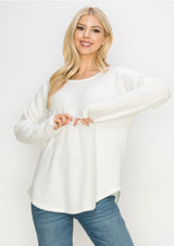 Winter White Brushed Hacci Long Sleeve Scoop Neck Sweater Top