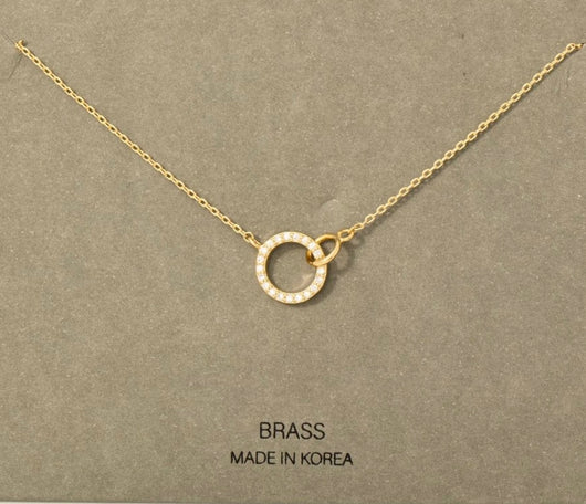 Double Ring Linked CZ Gold Chain Necklace