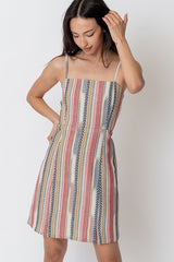 Navajo Multi-Color Stripe Print Adjustable Strap Bodycon Dress