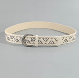 Floral Embroidered Ivory Belt w/Silver Buckle