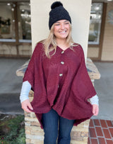 Wine Popcorn Striped Oversized Button Down Sweater Top