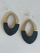 Black Texture & Hold Shimmer Oval Fishhook Earrings