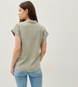 Sage Green Short Sleeve Button Down Tencel Top