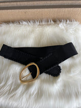 Alexa Koi Black Suede & Cinch Belt w/Abstract Gold Buckle