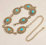 Vintage Gold & Turquoise Stone Concho Chain Belt