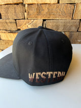 Wild West Cowboy Black Western Flat Bill Cap w/Adjustable Snap