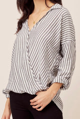 Black & Gold Metallic Long Sleeve Wrap Top