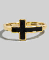 Black Enamel & Gold Sideways Cross Ring - Size 6.5