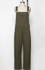 Olive Green Pant Overall w/Front Pocket, Side Pockets & Button Side Closure