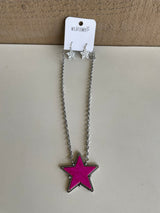 Wildflower Fuchsia Star Pendant & Silver Chain Link Necklace and Earring Set