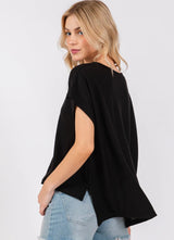 Black Oversized Thermal Top w/Side Slit