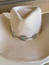 Beige Cowgirl Hat w/Silver & Turquoise Concho Band and Adjustable Fit